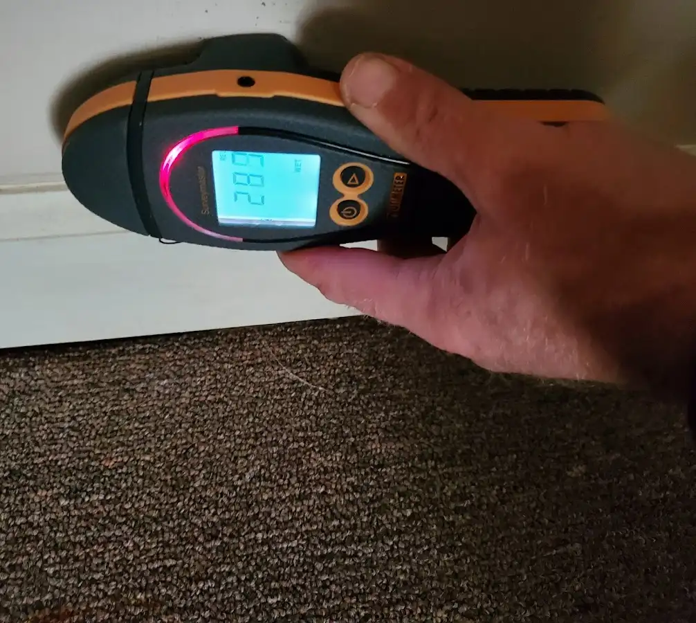 Moisture detection at baseboard during Sewage Cleanup & Sanitation in White Lake